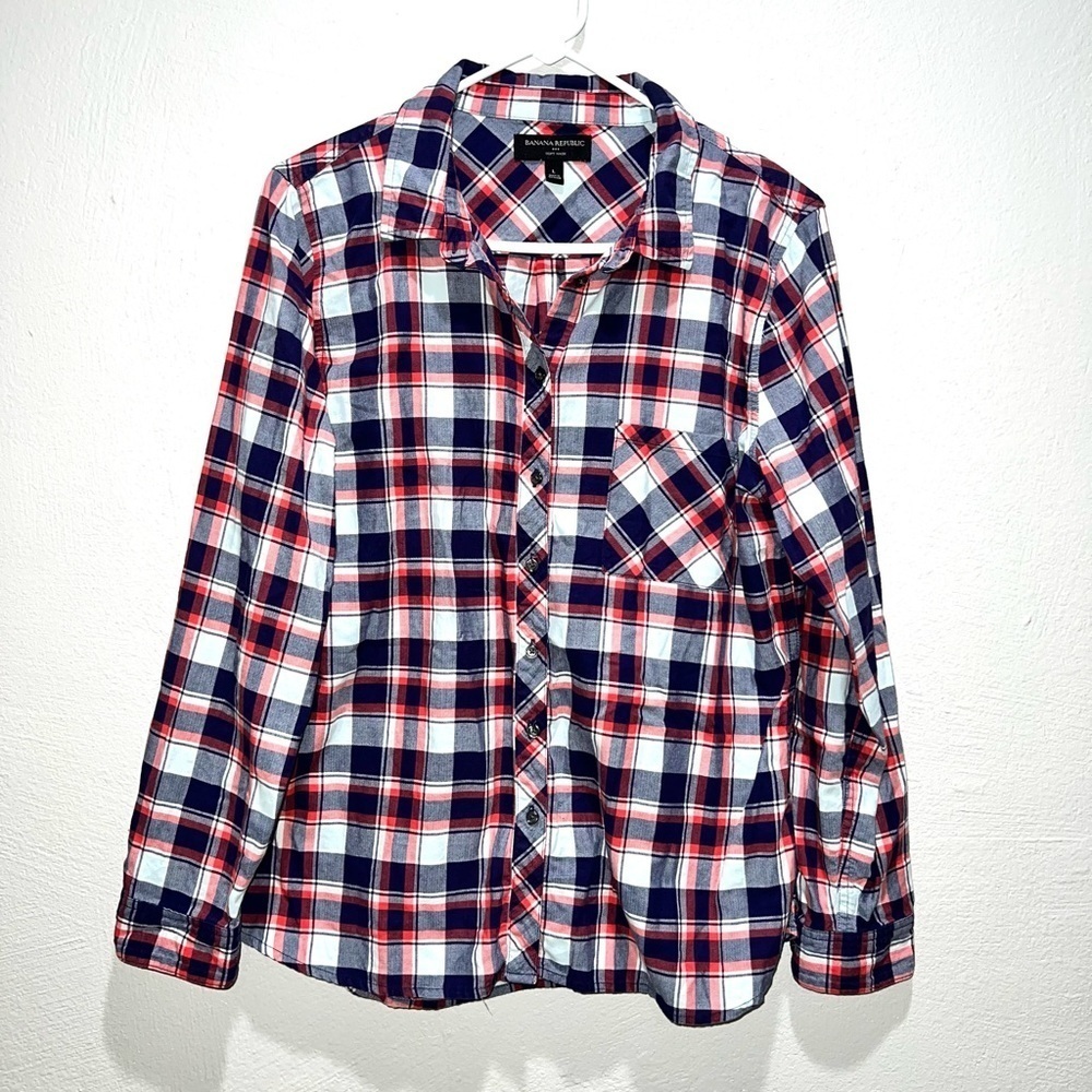 Banana Republic Blue Red Plaid Long Sleeve Button Down Shirt